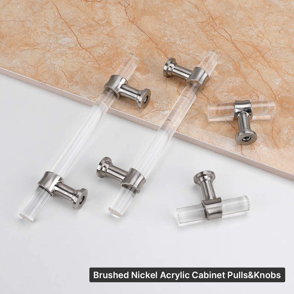 10 Pack Clear Acrylic Brushed Nickel Cabinet Handles for Bathroom -Homdiy