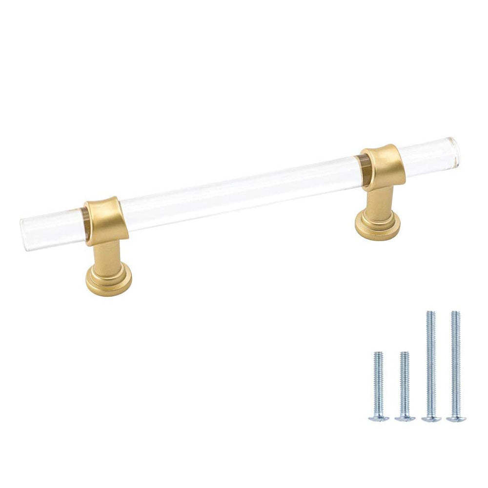 Clear Acrylic Solid Brass Base Drawer Pulls Cabinet Handles -Homdiy