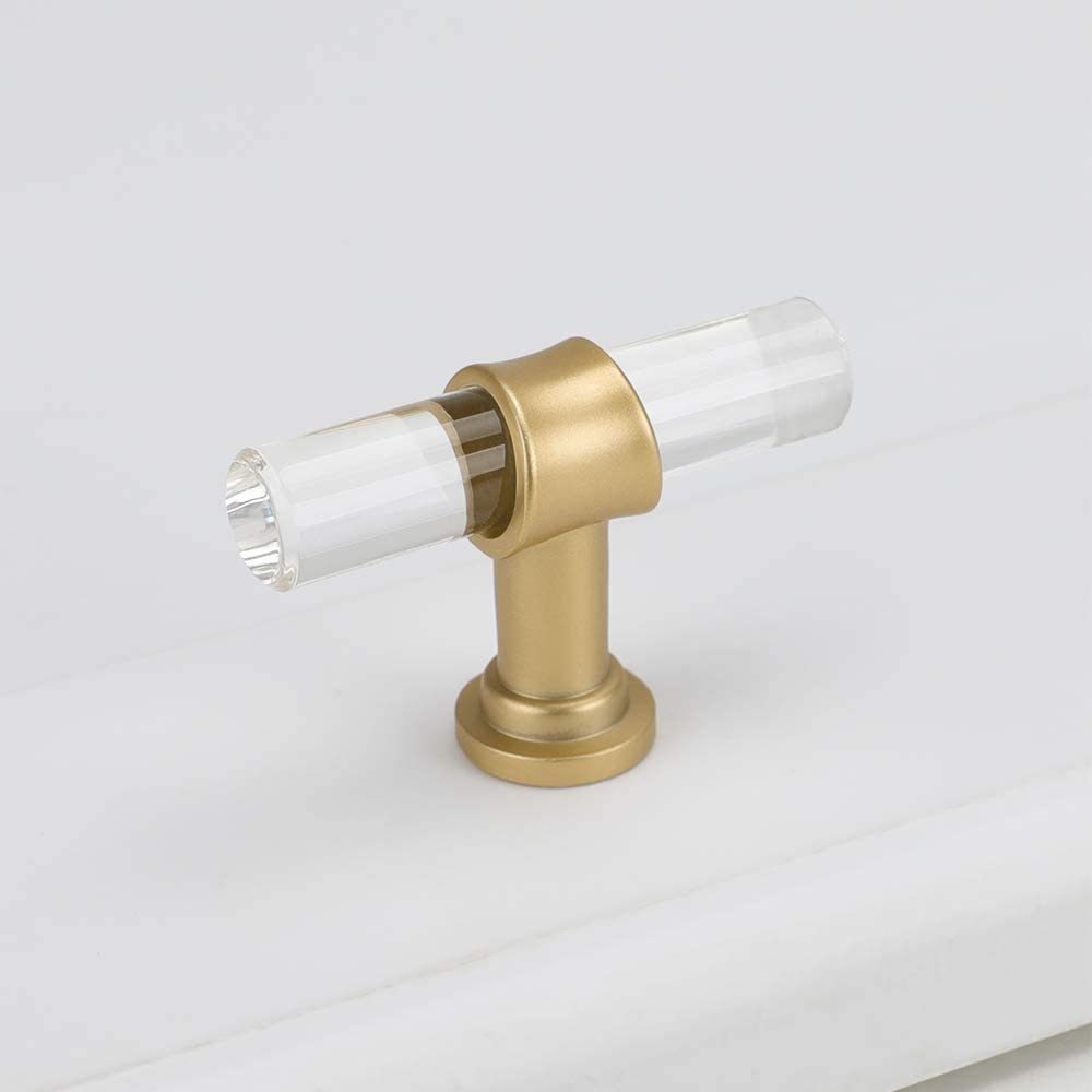 Clear Acrylic Solid Brass Base Drawer Pulls Cabinet Handles -Homdiy