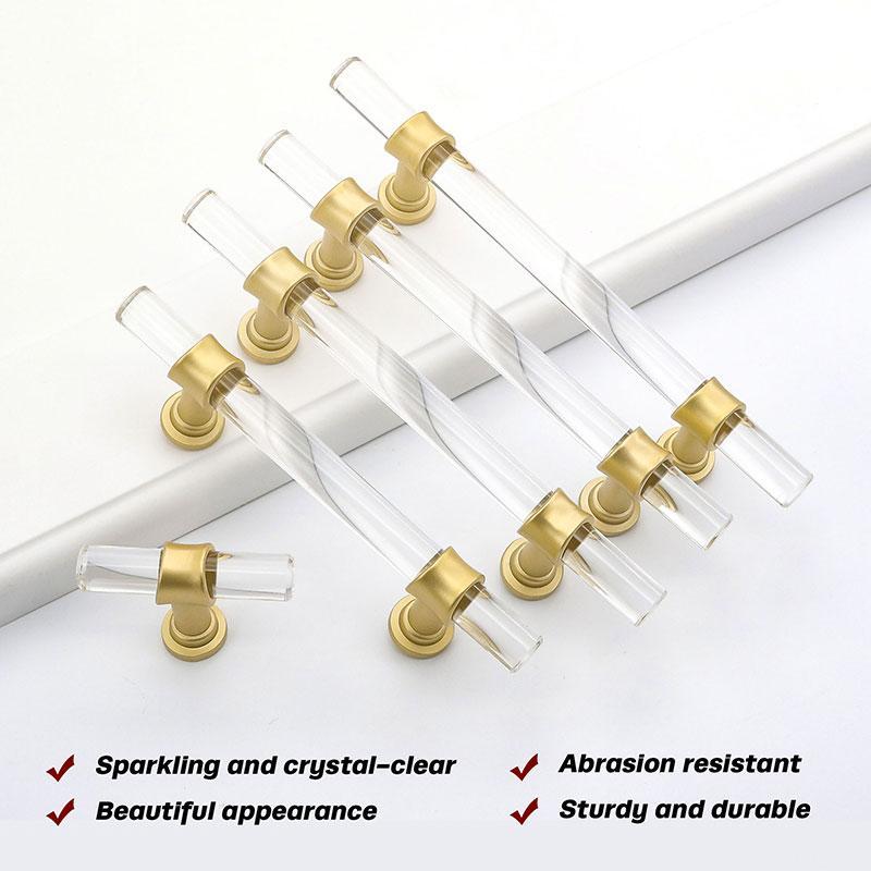 Clear Acrylic Solid Brass Base Drawer Pulls Cabinet Handles -Homdiy