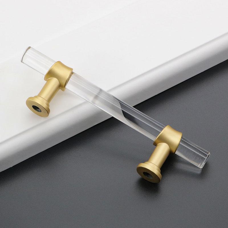 Clear Acrylic Solid Brass Base Drawer Pulls Cabinet Handles -Homdiy