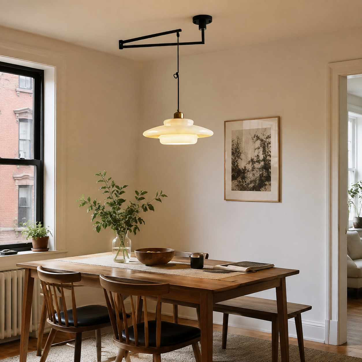 Kitchen Island White Glass Adjustable Swing Arm Pendant Light
