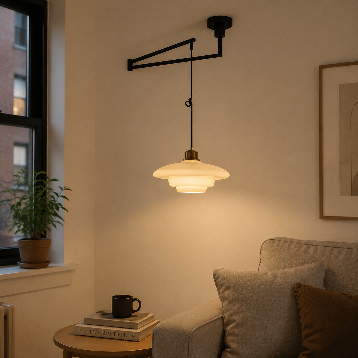 Kitchen Island White Glass Adjustable Swing Arm Pendant Light