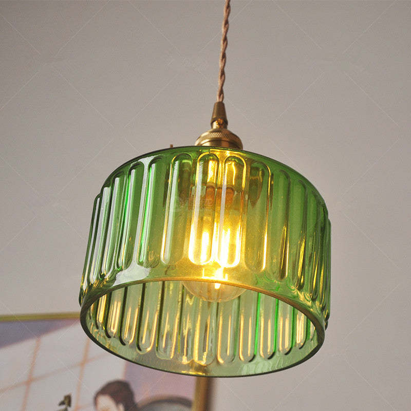 Retro Short Cylinder Wavy Glass Pendant Light -Homdiy