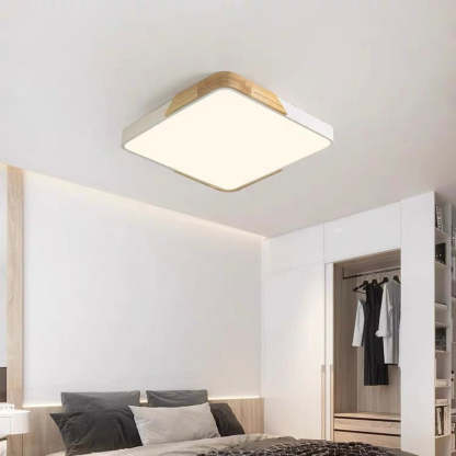 Square Wood And Metal Flush Mount LED Dimmable Ceiling Light -Homdiy