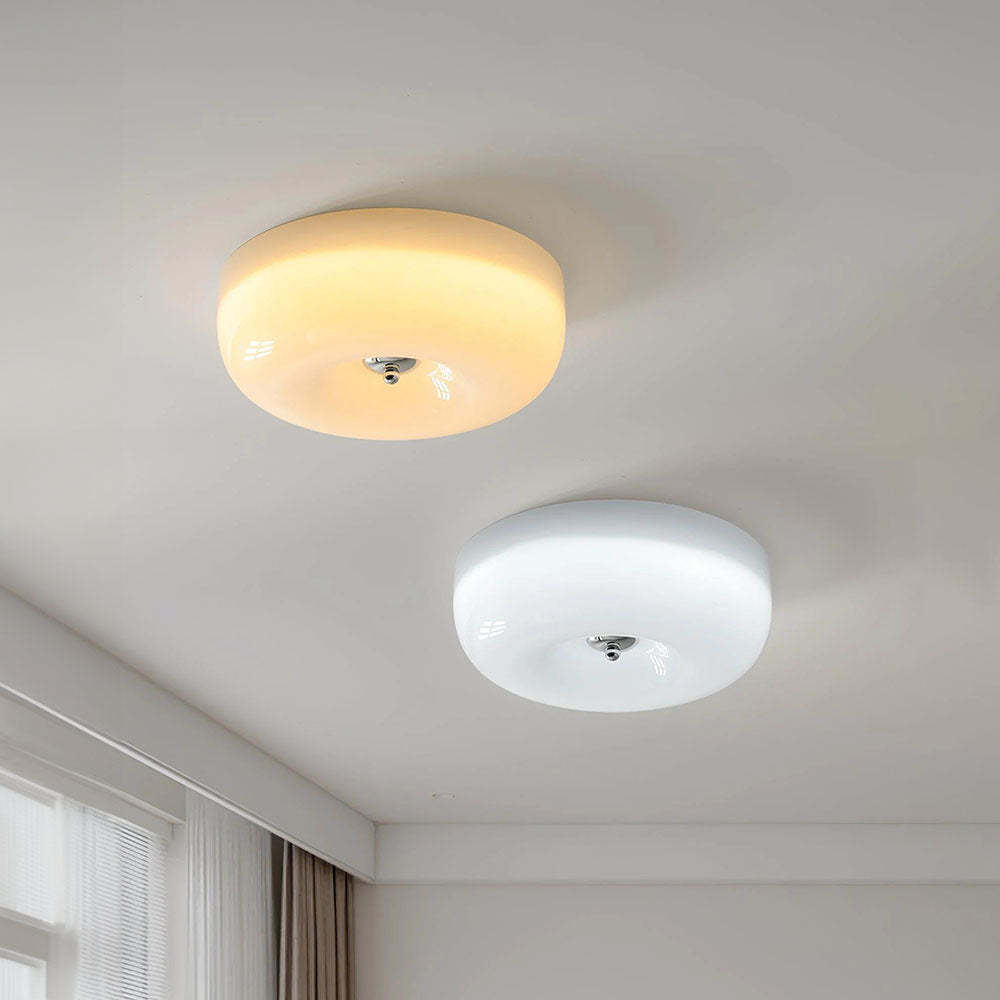 Cream Round Ceiling Lamp Bauhaus Milky Glass Lighting -Homdiy
