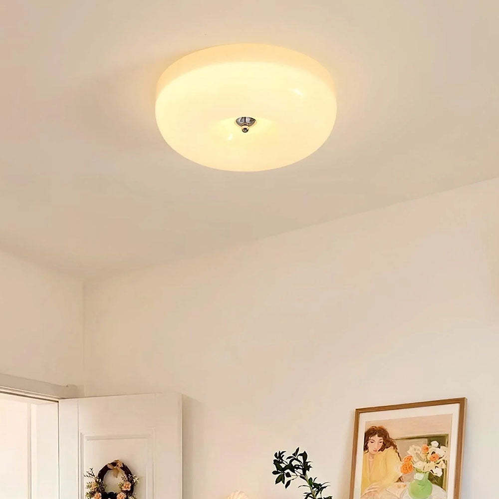 Cream Round Ceiling Lamp Bauhaus Milky Glass Lighting -Homdiy