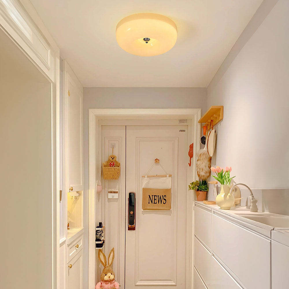 Cream Round Ceiling Lamp Bauhaus Milky Glass Lighting -Homdiy