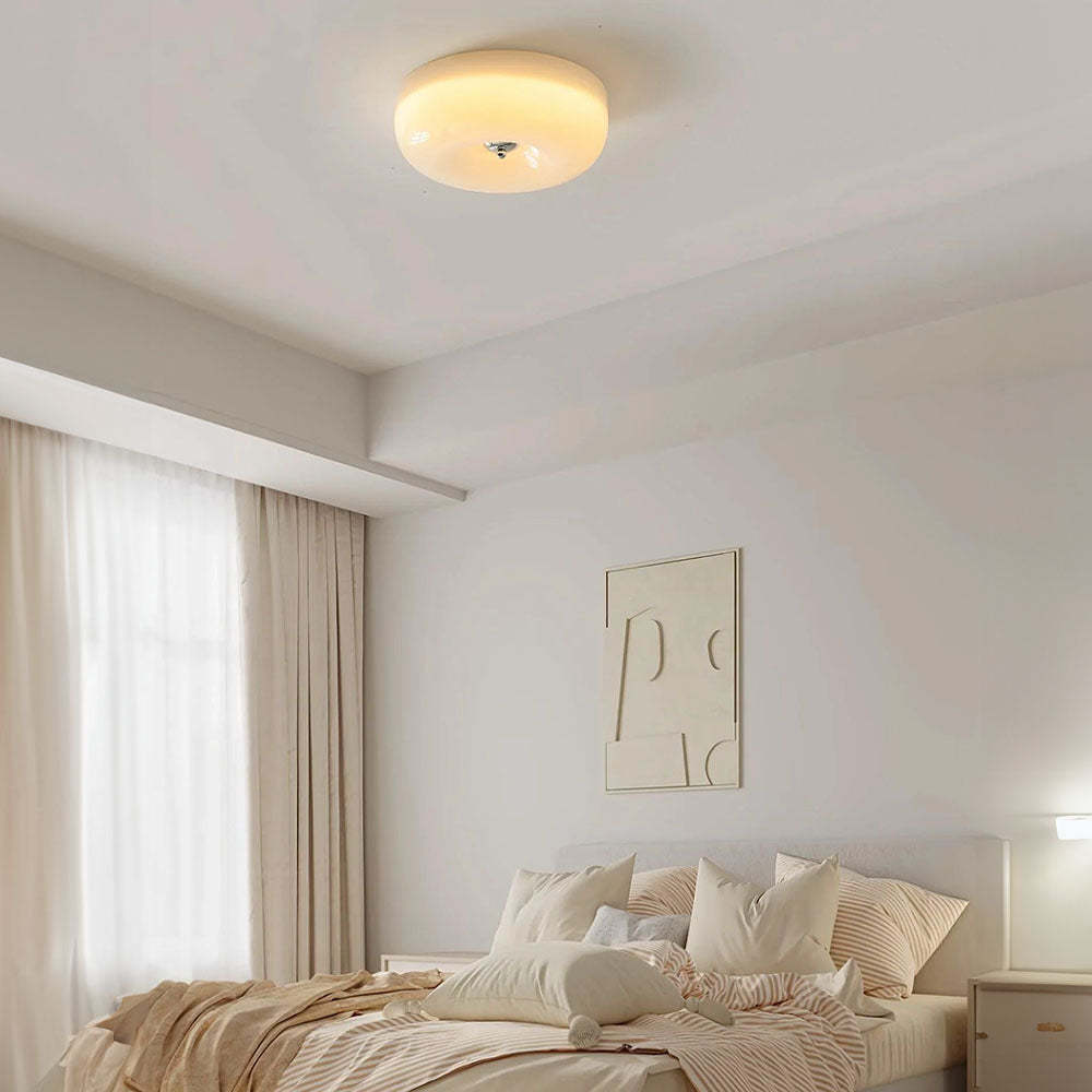 Cream Round Ceiling Lamp Bauhaus Milky Glass Lighting -Homdiy
