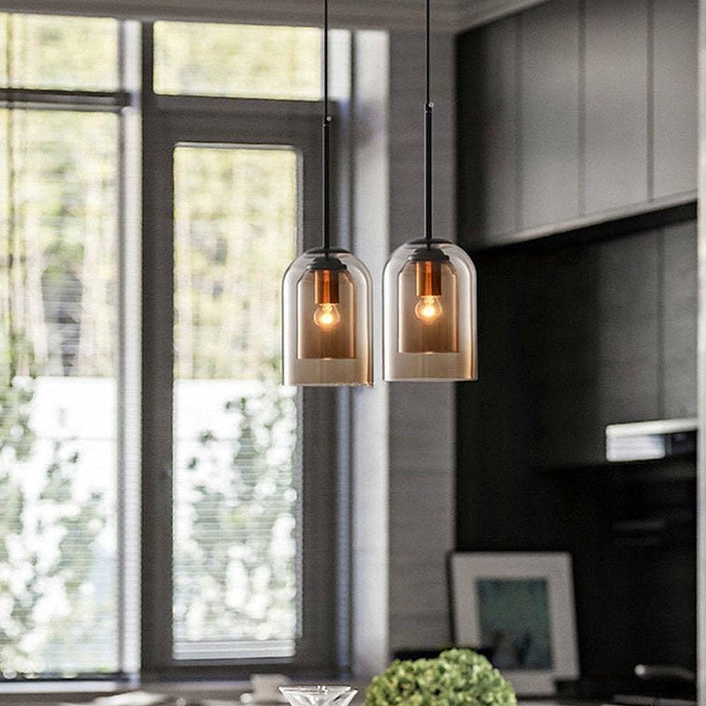 Minimalist Clear Glass Double Layer Pendant Light -Homdiy
