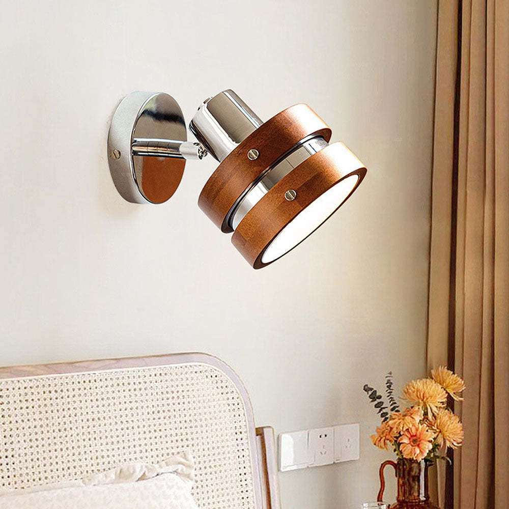 French Wood Bedside Walnut Wall Light -Homdiy