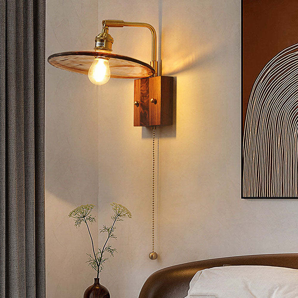 Medieval Brown Glass Wood Wall Light -Homdiy