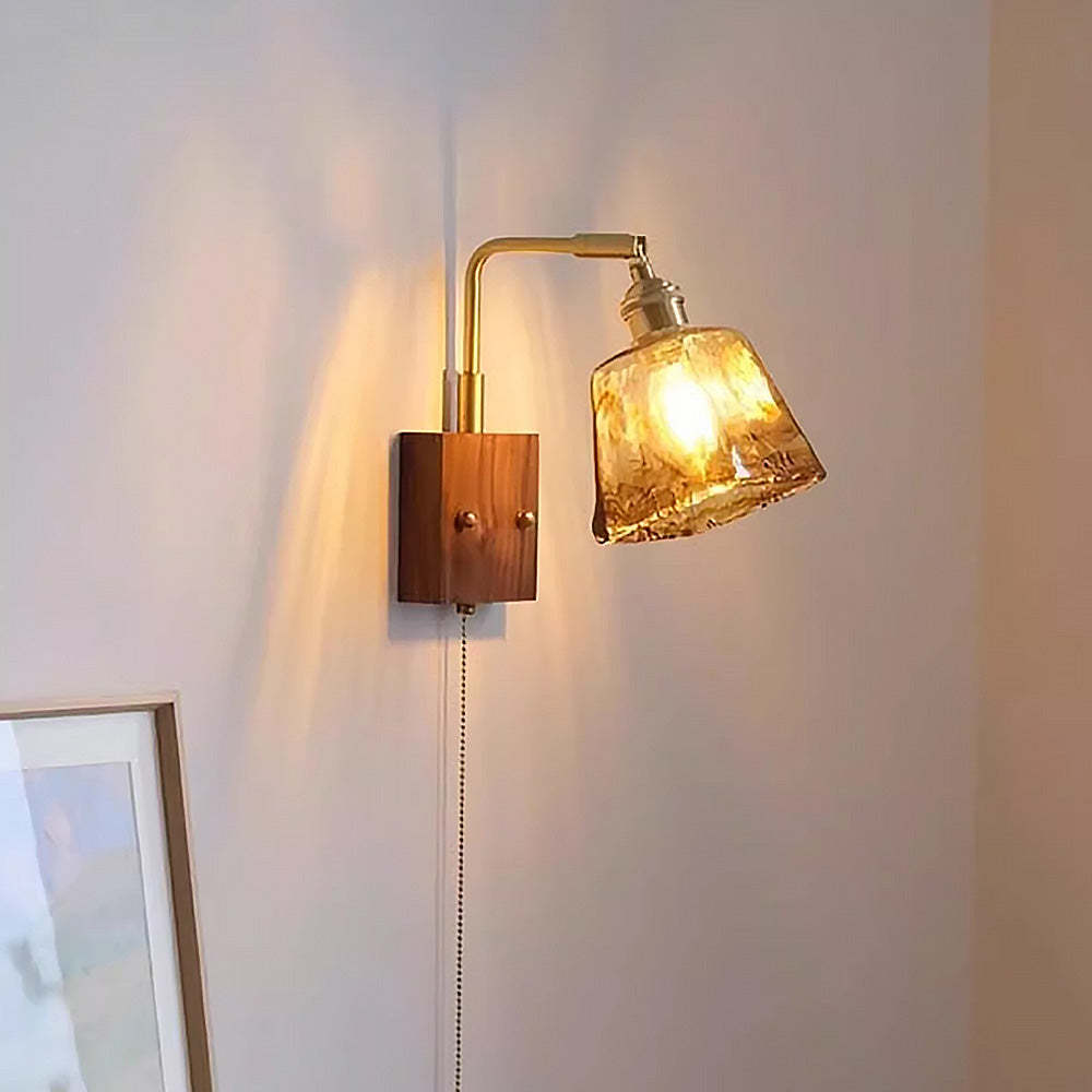 Medieval Brown Glass Wood Wall Light -Homdiy