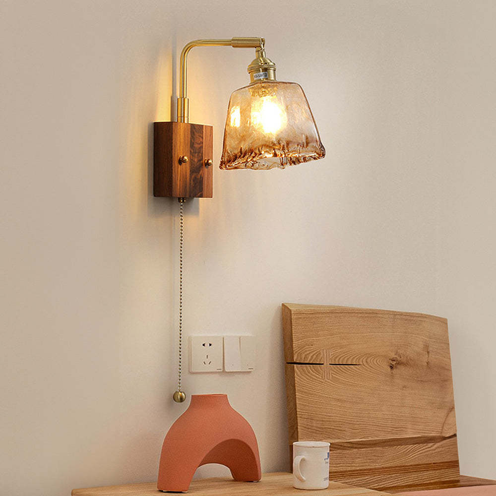 Medieval Brown Glass Wood Wall Light -Homdiy