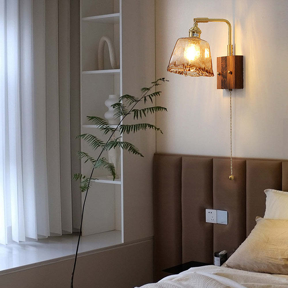 Medieval Brown Glass Wood Wall Light -Homdiy