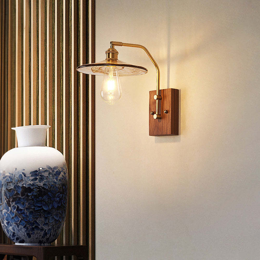 Medieval Brown Glass Wood Wall Light -Homdiy