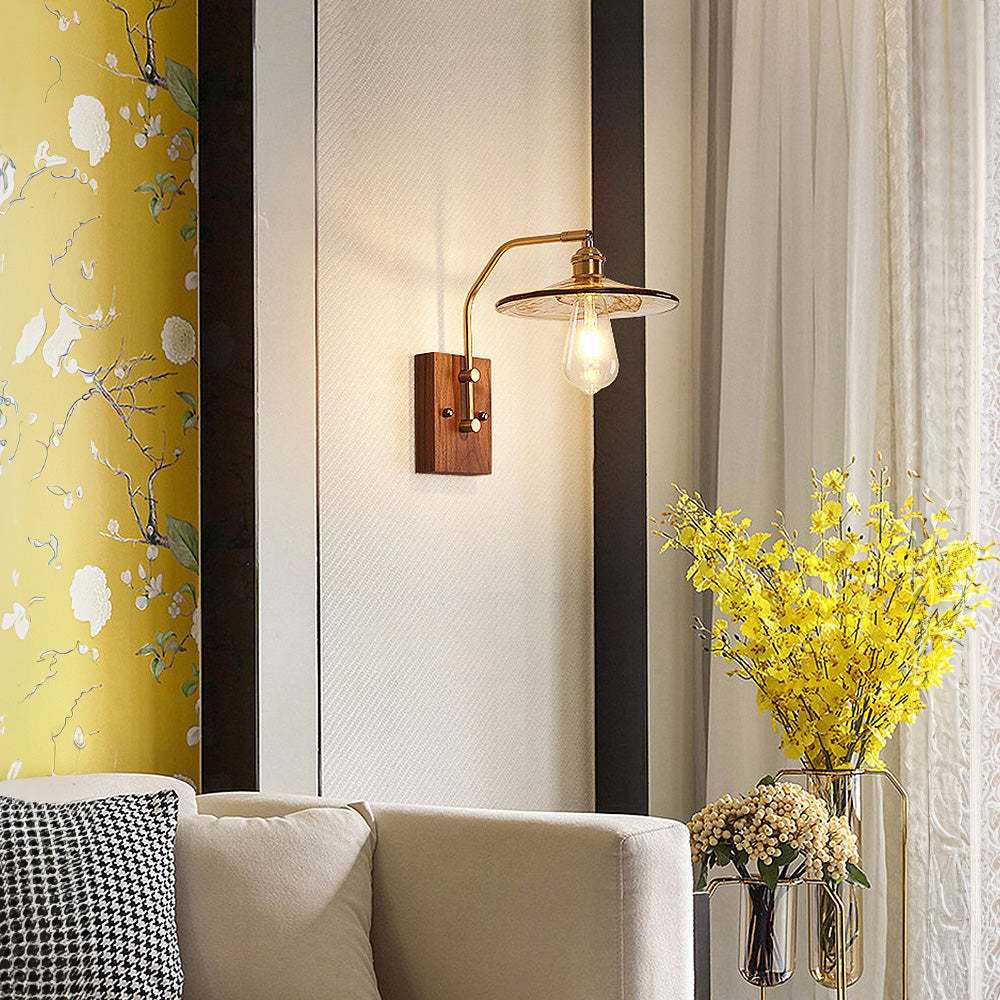 Medieval Brown Glass Wood Wall Light -Homdiy