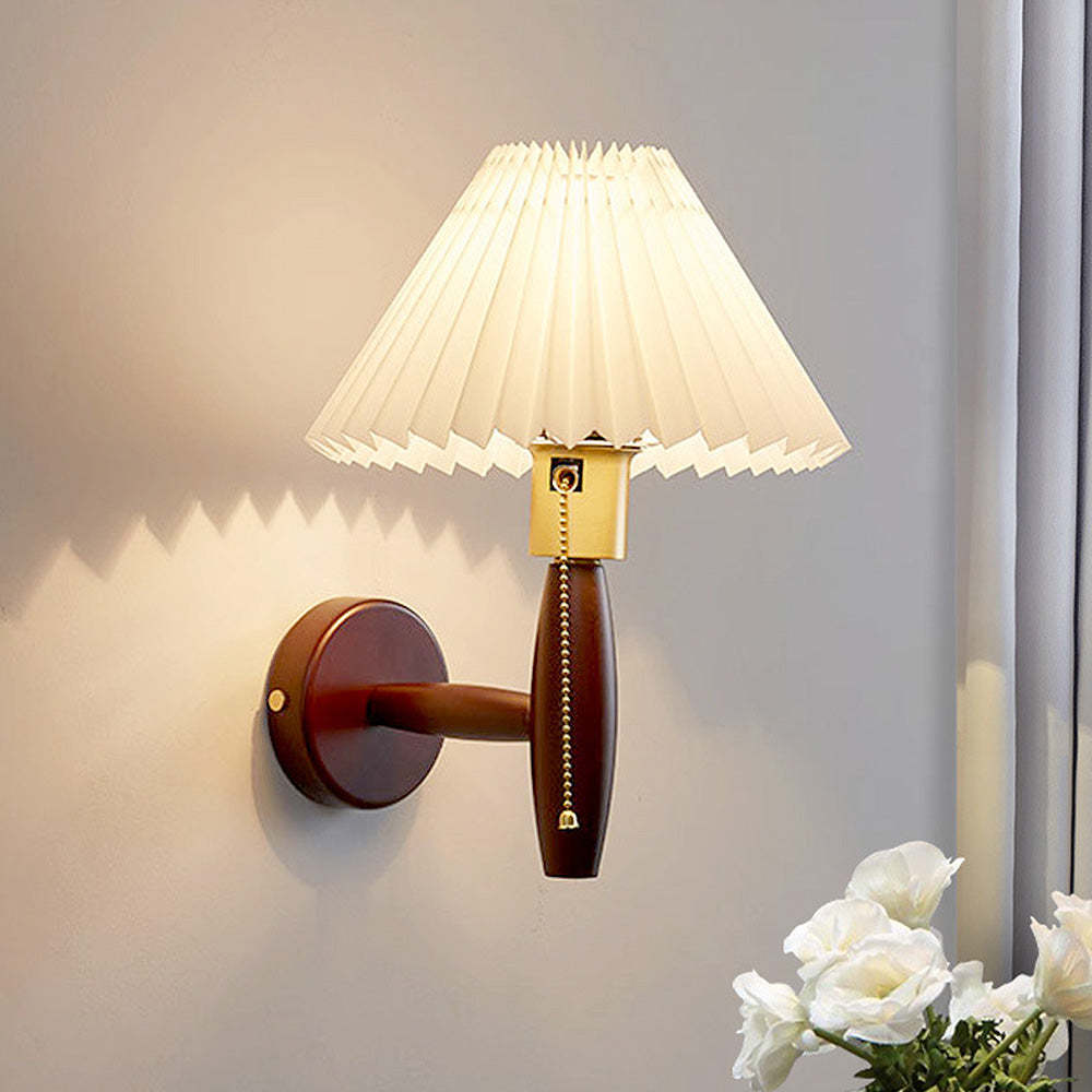 Vintage Walnut Wood White Shade Wall Light -Homdiy