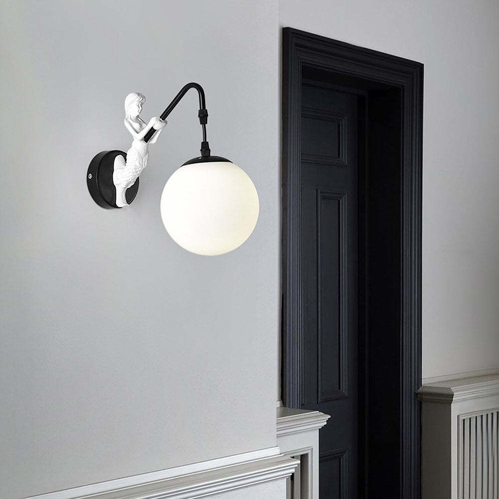 Medieval Lantern Shape White Glass Wall Light -Homdiy