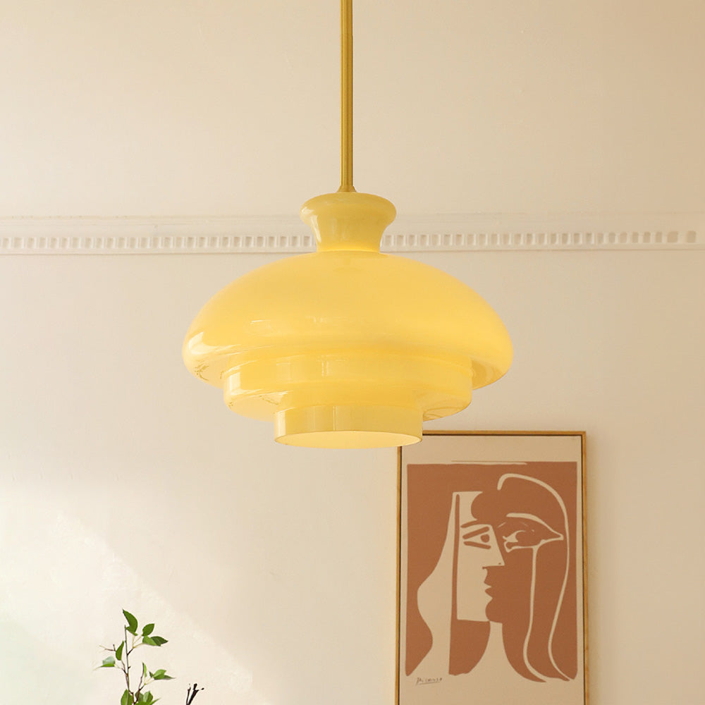 Homdiy Pendant Light Bauhaus Cream Yellow Glass Pendant Light for Kitchen Island