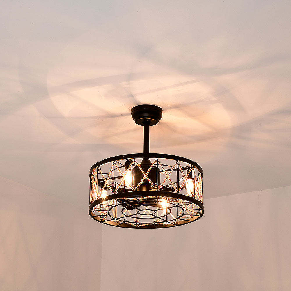 Industrial Semi Flush Living Room Ceiling Fan With Light And Remote -Homdiy