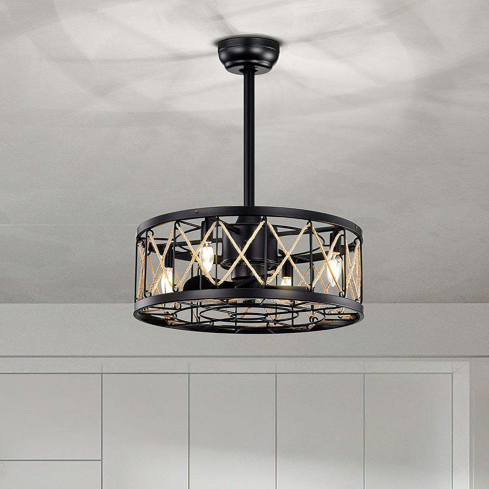 Industrial Semi Flush Living Room Ceiling Fan With Light And Remote -Homdiy