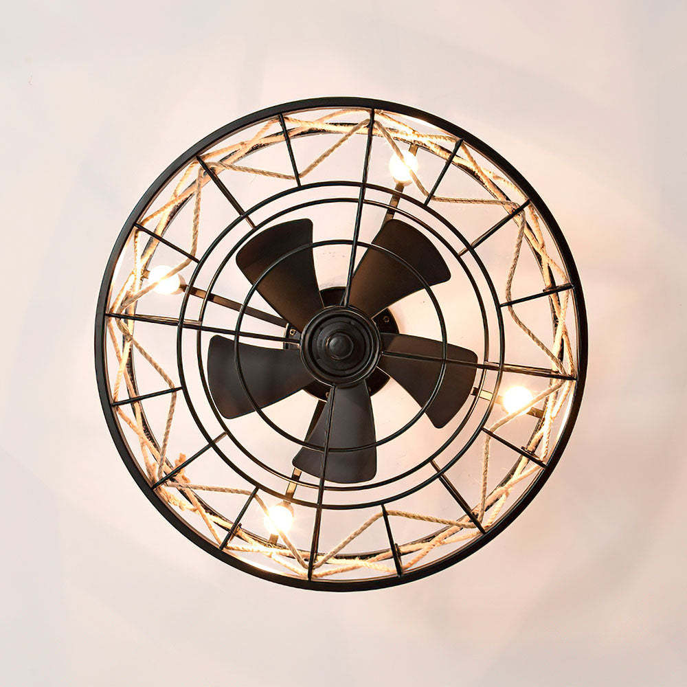 Industrial Semi Flush Living Room Ceiling Fan With Light And Remote -Homdiy