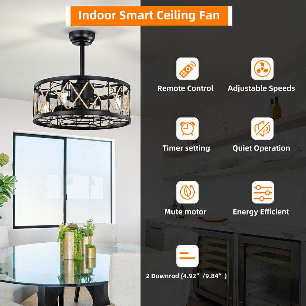 Industrial Semi Flush Living Room Ceiling Fan With Light And Remote -Homdiy