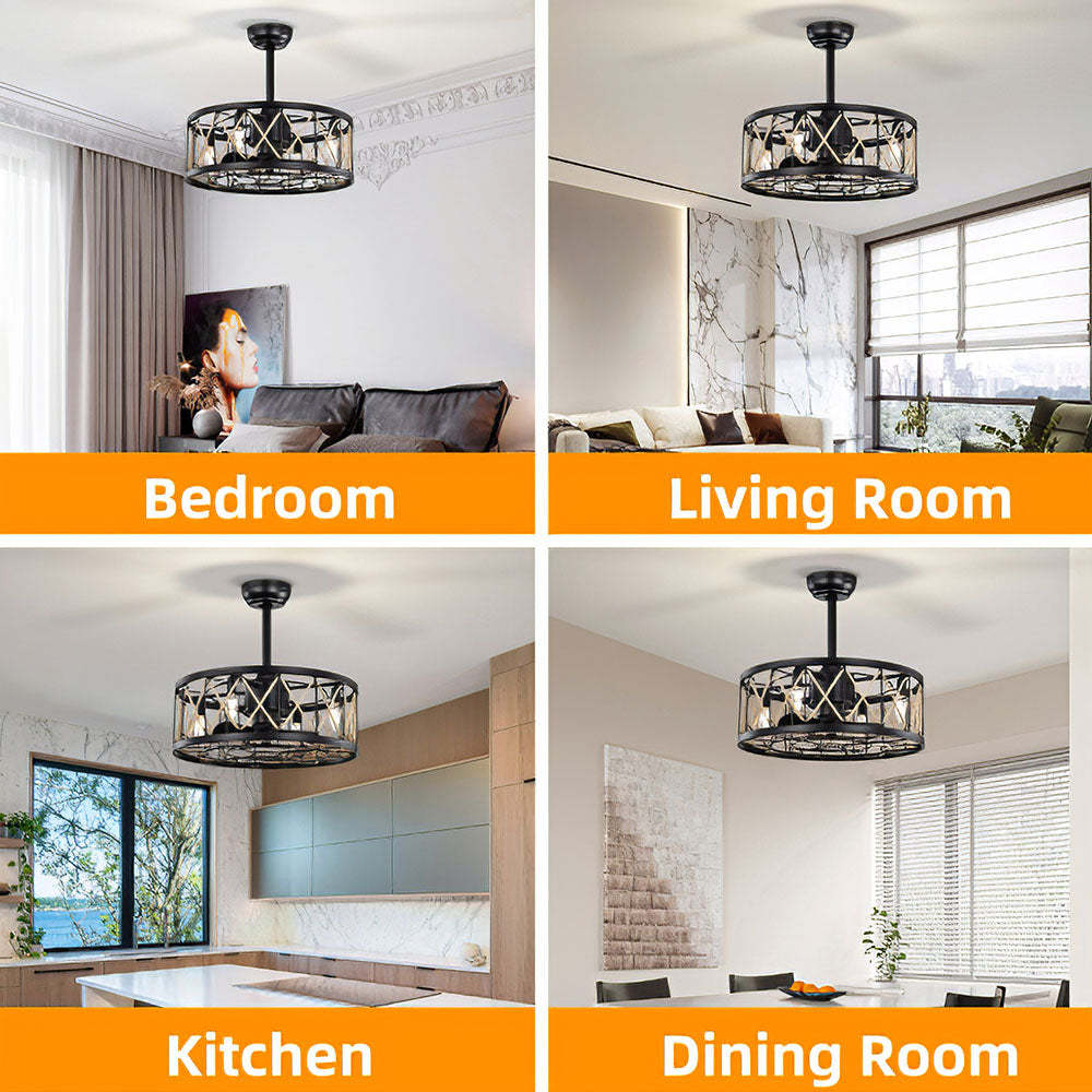 Industrial Semi Flush Living Room Ceiling Fan With Light And Remote -Homdiy