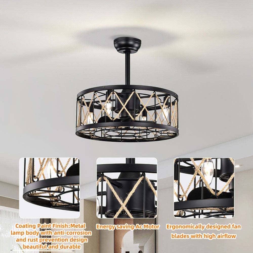 Industrial Semi Flush Living Room Ceiling Fan With Light And Remote -Homdiy