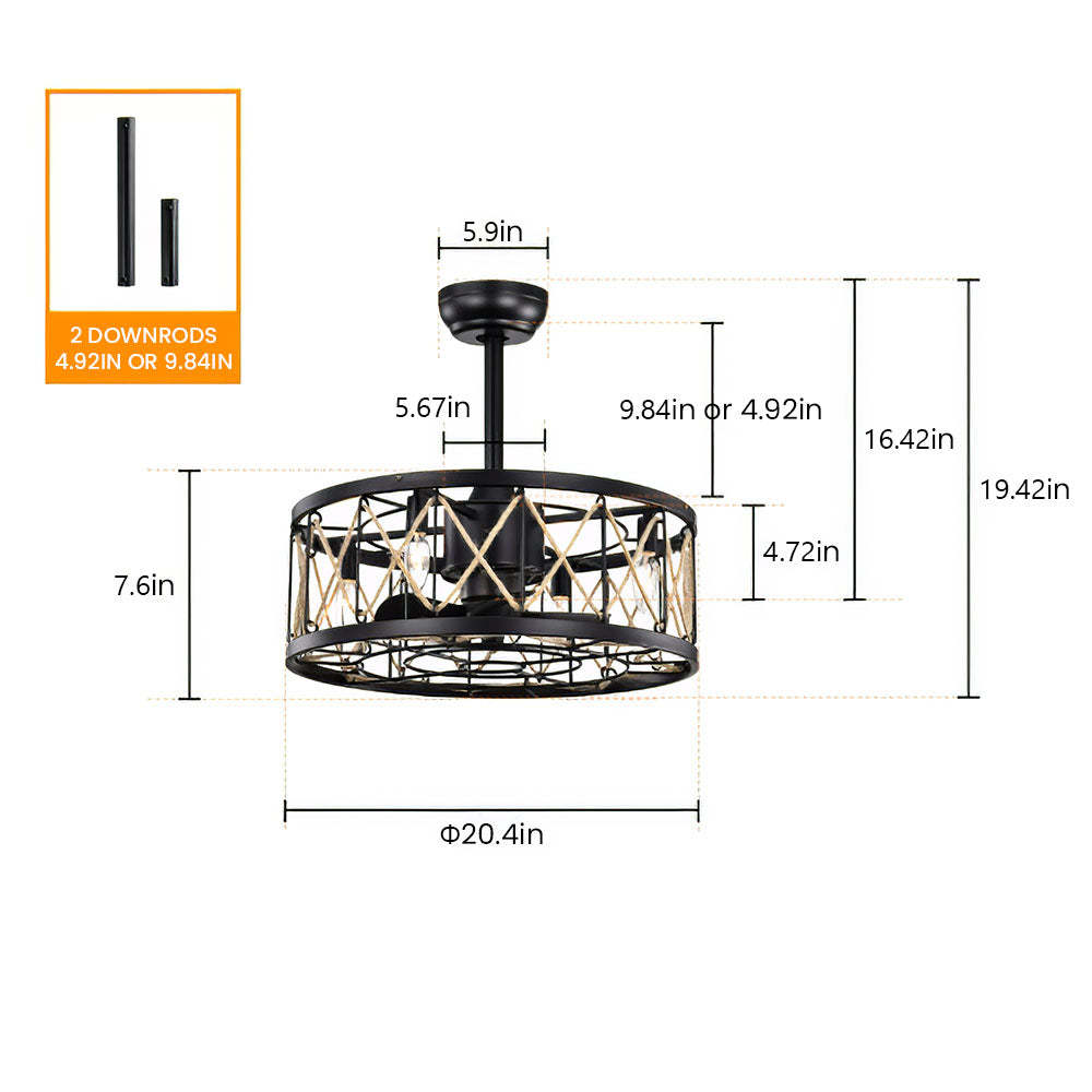 Industrial Semi Flush Living Room Ceiling Fan With Light And Remote -Homdiy