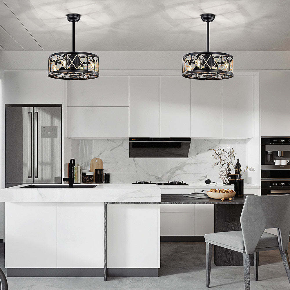 Industrial Semi Flush Living Room Ceiling Fan With Light And Remote -Homdiy