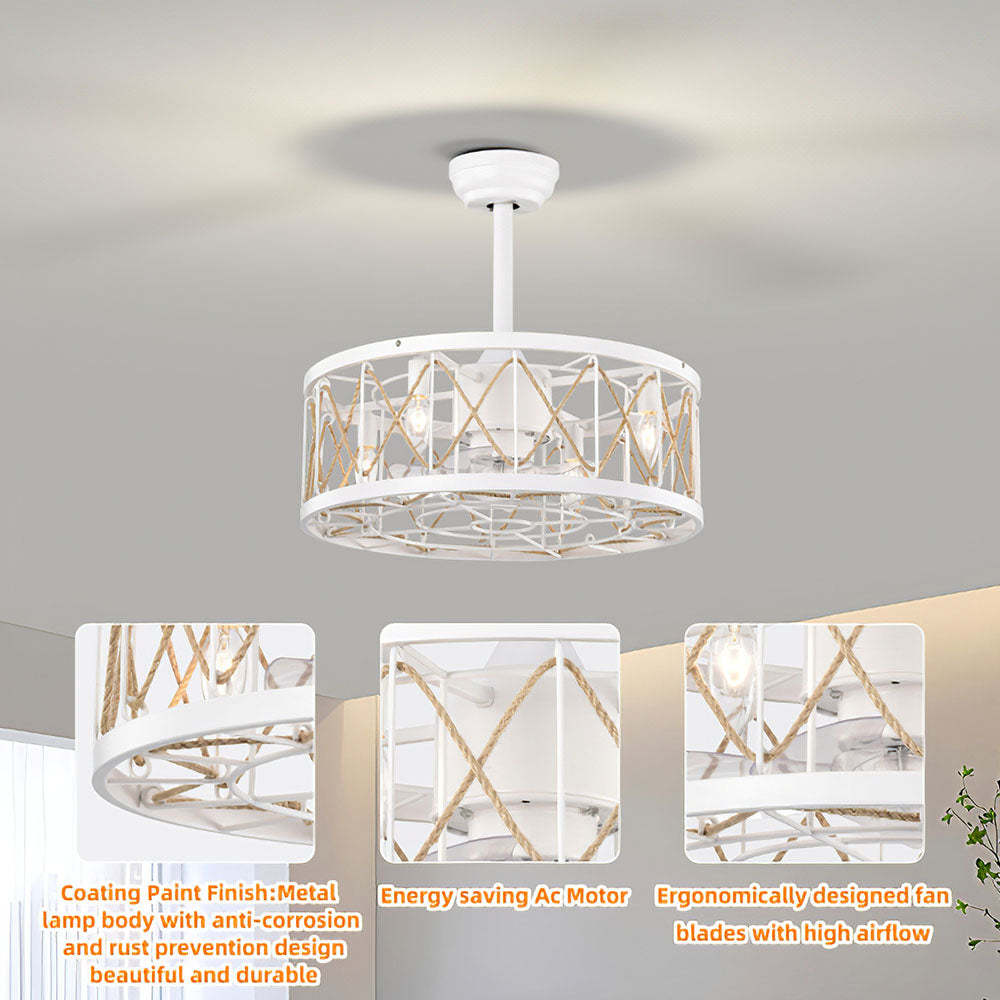 Industrial Semi Flush Living Room Ceiling Fan With Light And Remote -Homdiy