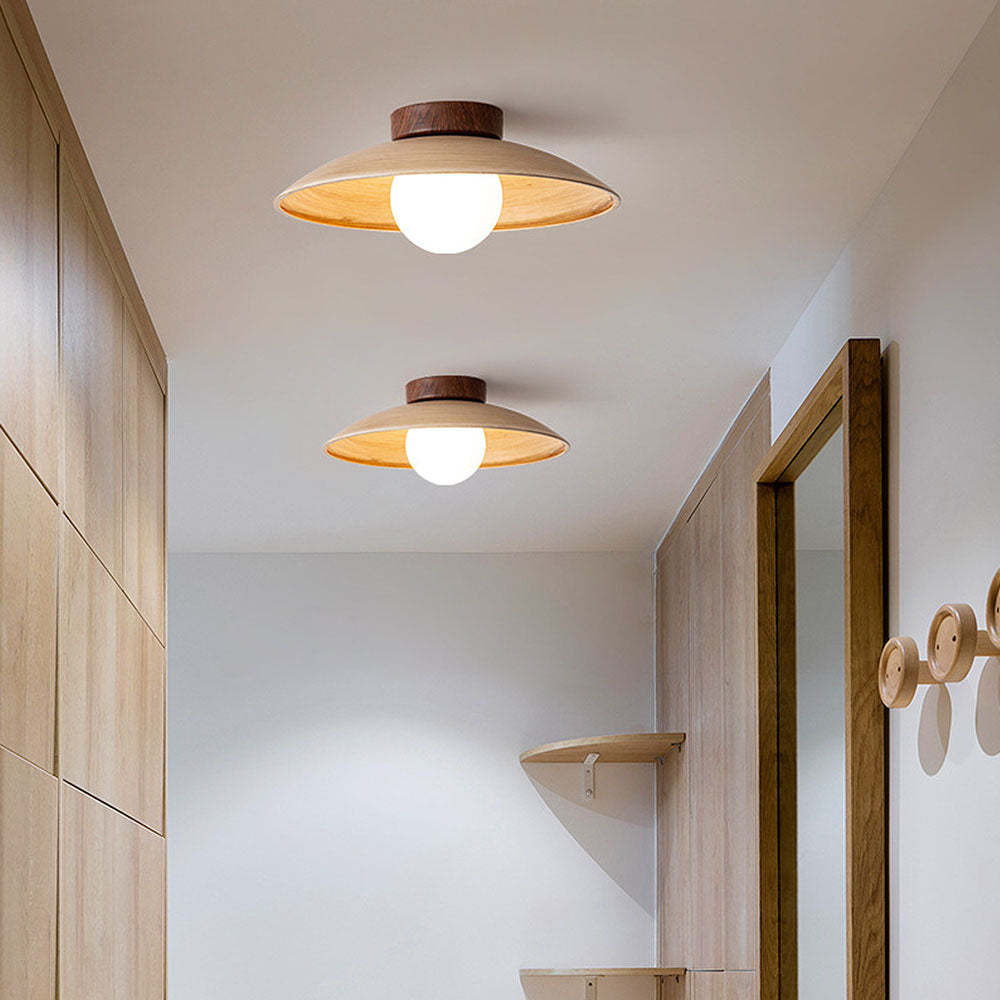 Retro Wood Round Semi Flush Hallway Ceiling Light -Homdiy
