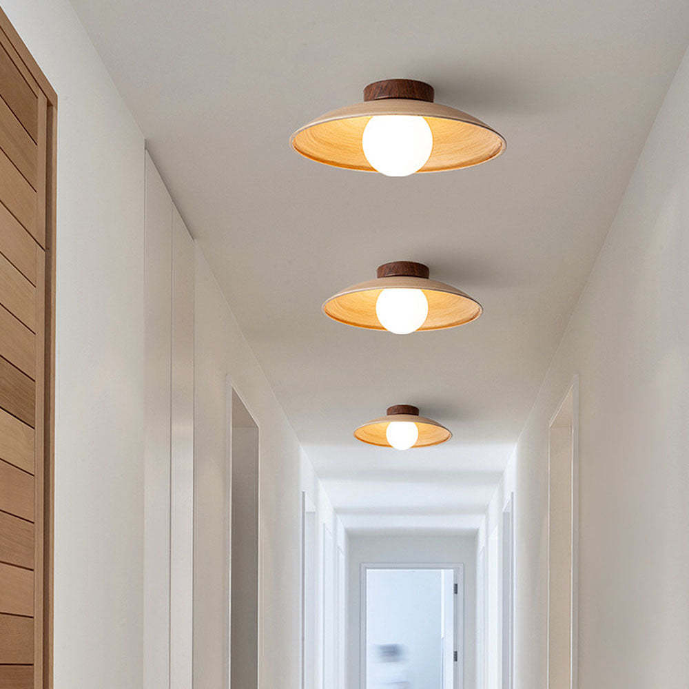 Retro Wood Round Semi Flush Hallway Ceiling Light -Homdiy