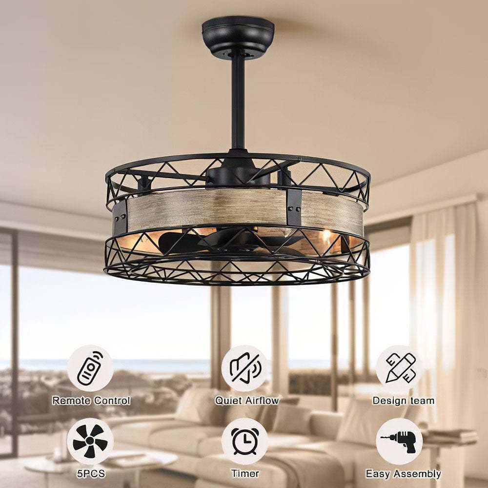 Natural Bedroom Black Ceiling Fan With Light And Remote -Homdiy