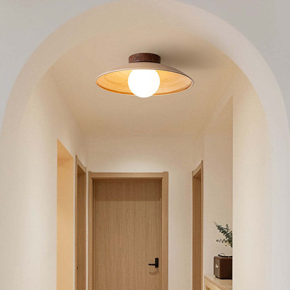 Retro Wood Round Semi Flush Hallway Ceiling Light -Homdiy