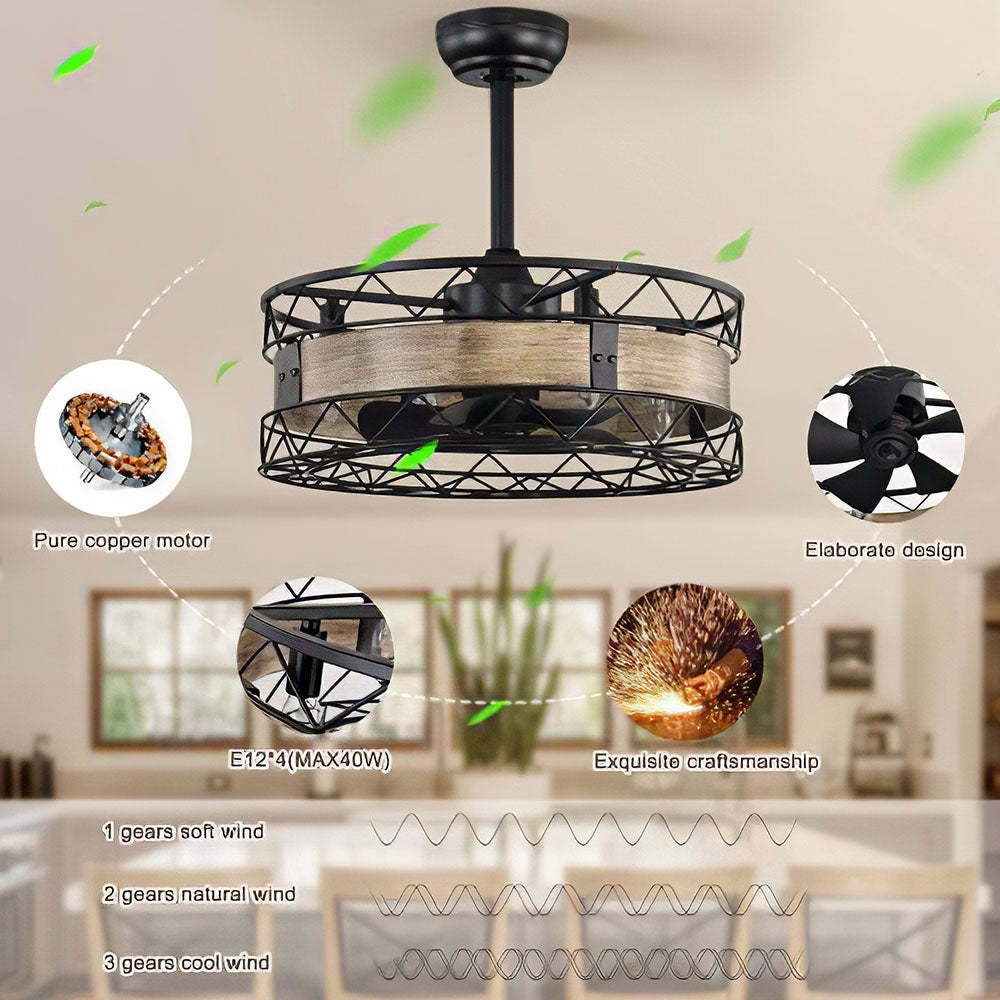 Natural Bedroom Black Ceiling Fan With Light And Remote -Homdiy