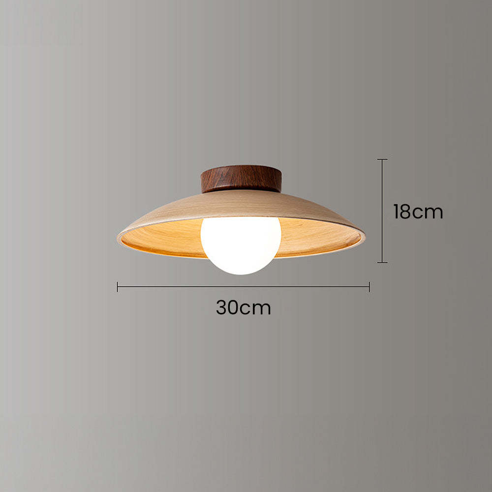 Retro Wood Round Semi Flush Hallway Ceiling Light -Homdiy
