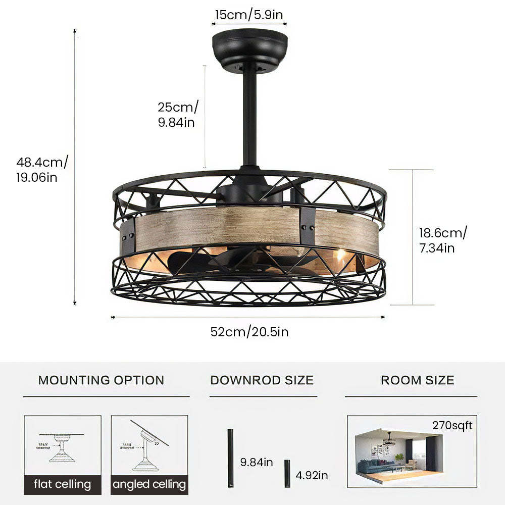 Natural Bedroom Black Ceiling Fan With Light And Remote -Homdiy