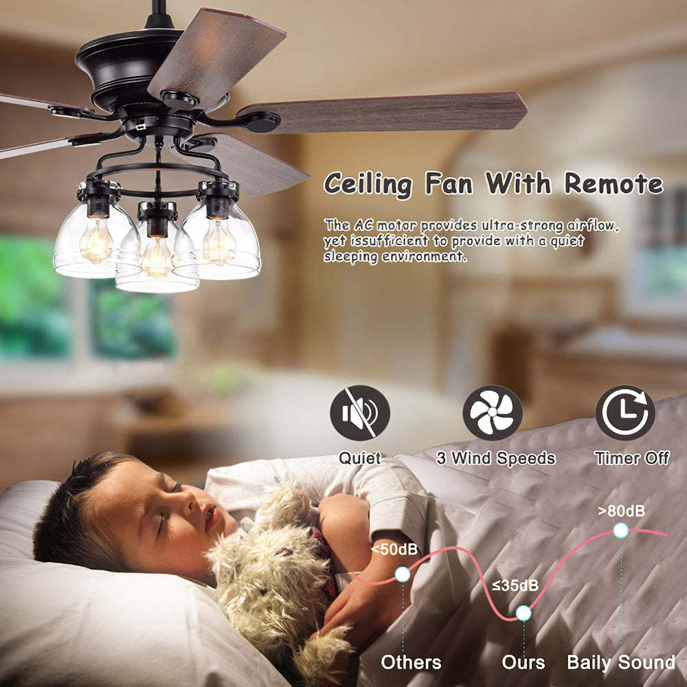 Minimalist 3 Head Ceiling Fan With Light And Remote -Homdiy