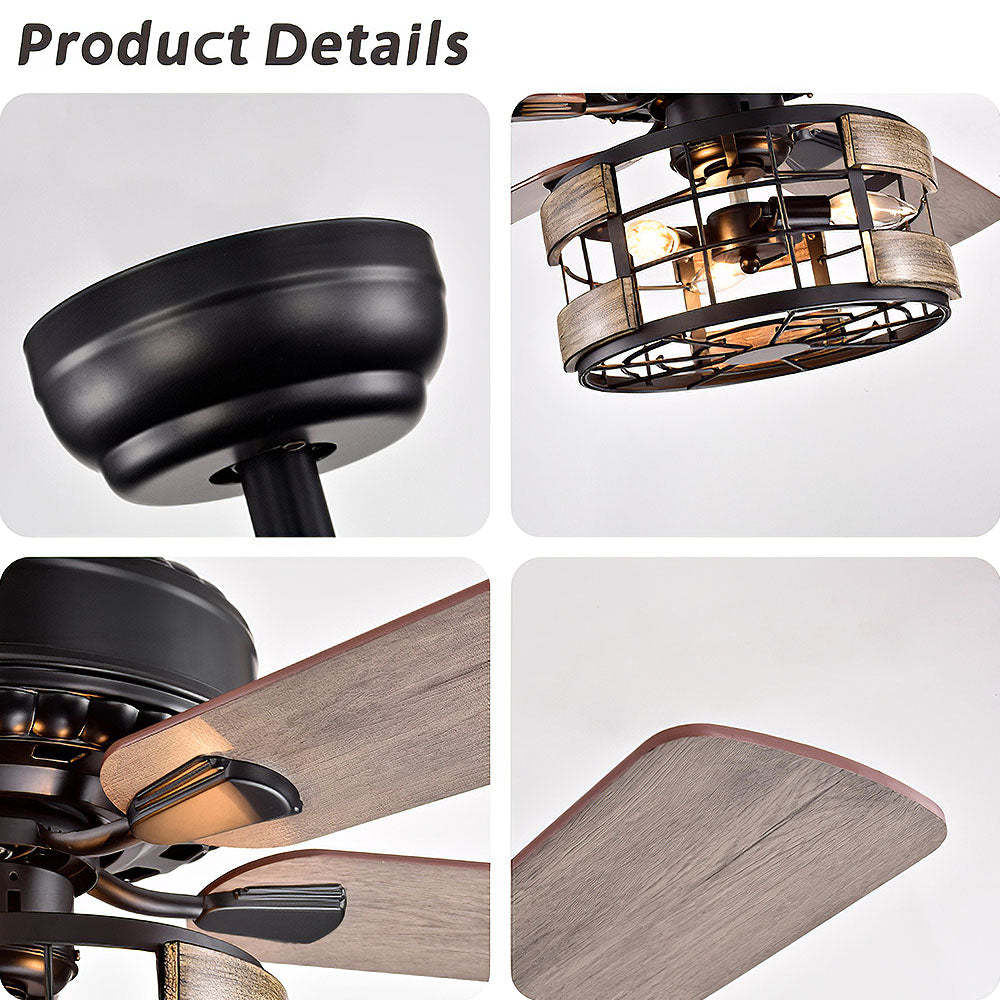 Retro Metal Bedroom Ceiling Fan With Light And Remote -Homdiy