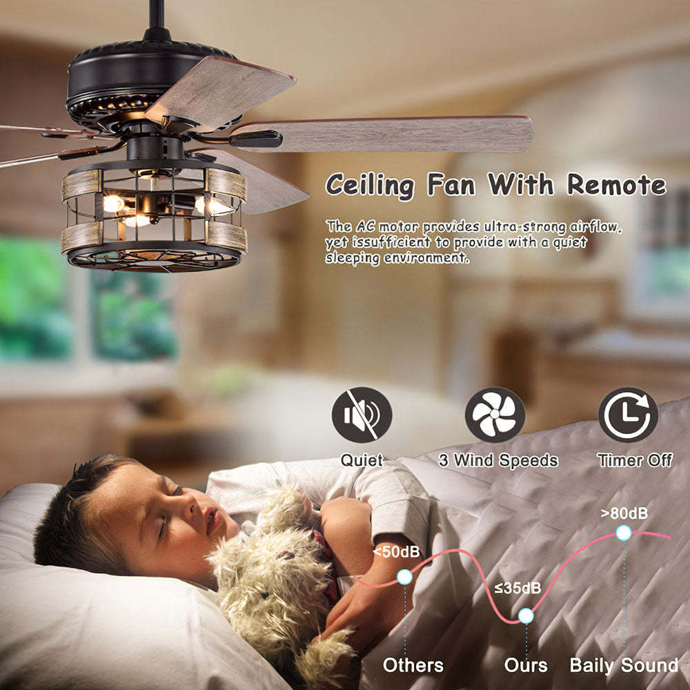 Retro Metal Bedroom Ceiling Fan With Light And Remote -Homdiy