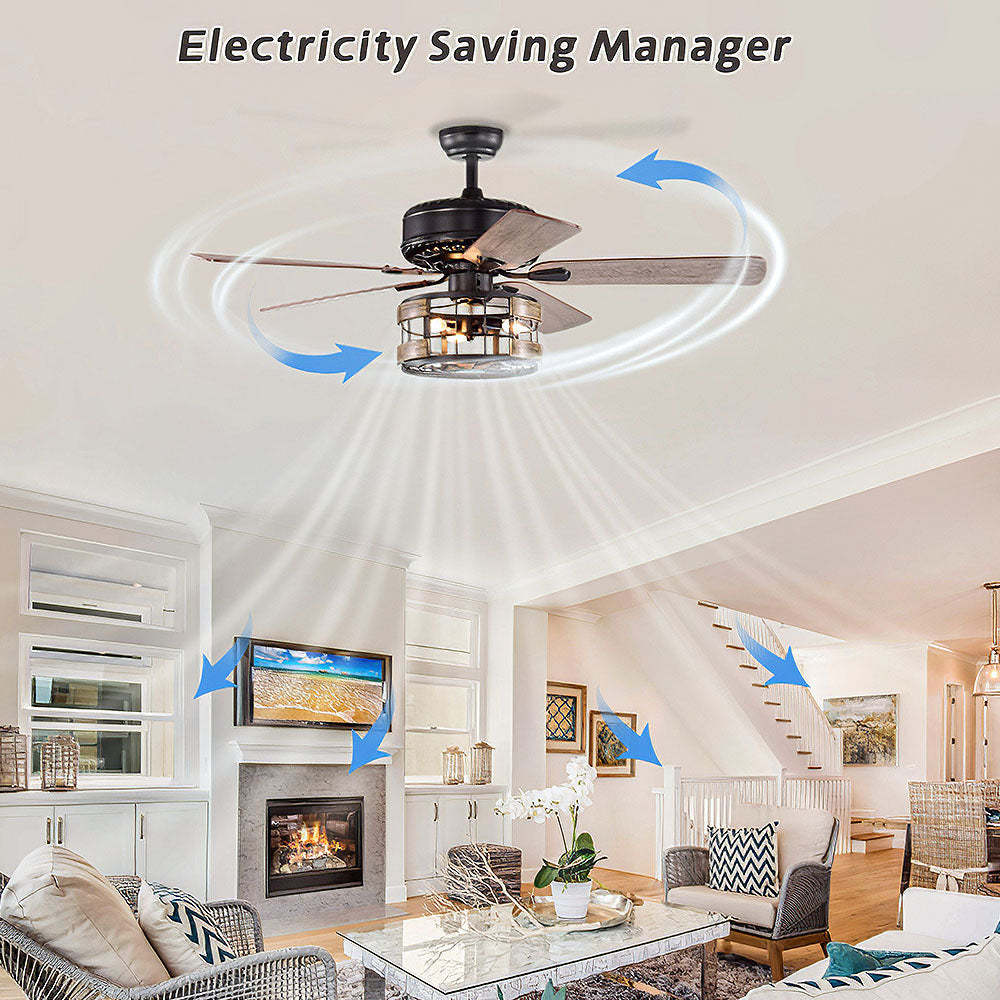 Retro Metal Bedroom Ceiling Fan With Light And Remote -Homdiy