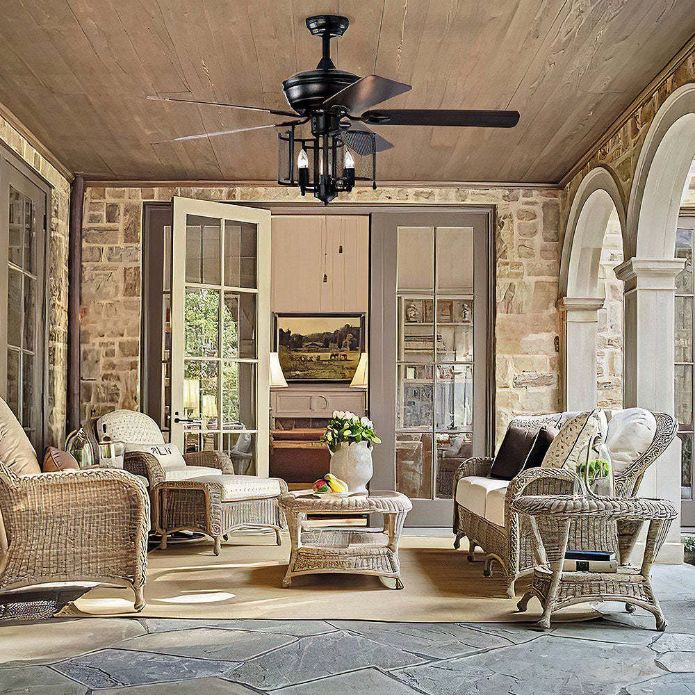 Industrial Iron Mesh Ceiling Fan With Light And Remote -Homdiy