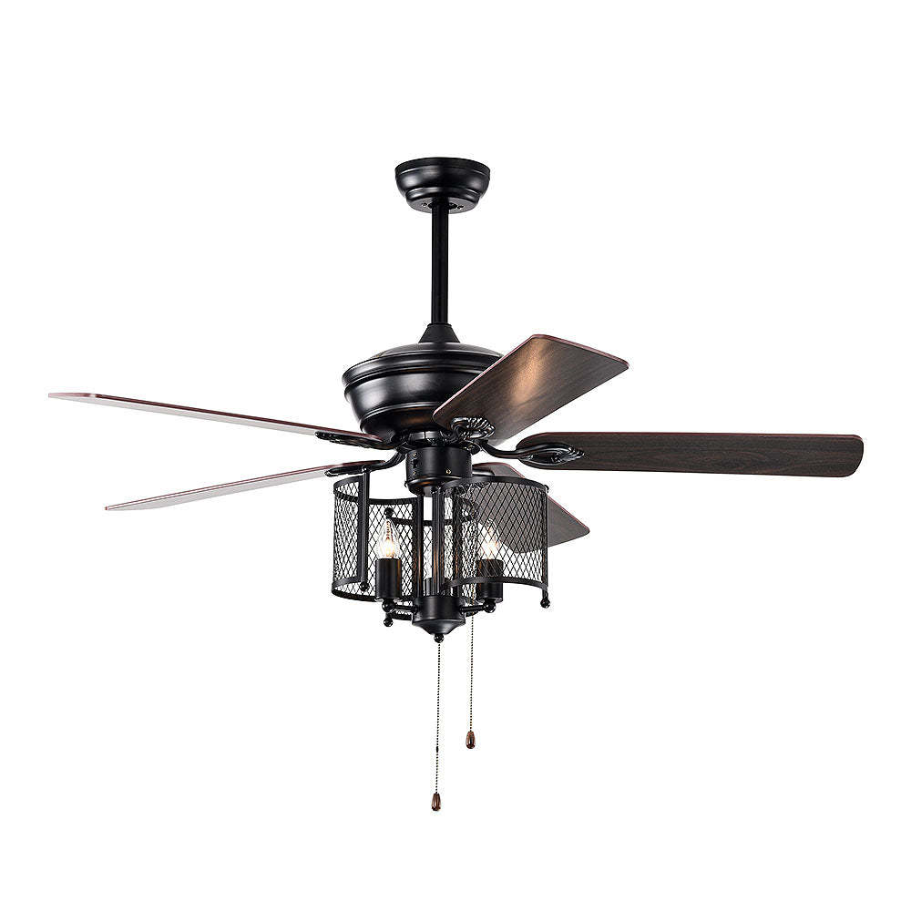 Industrial Iron Mesh Ceiling Fan With Light And Remote -Homdiy