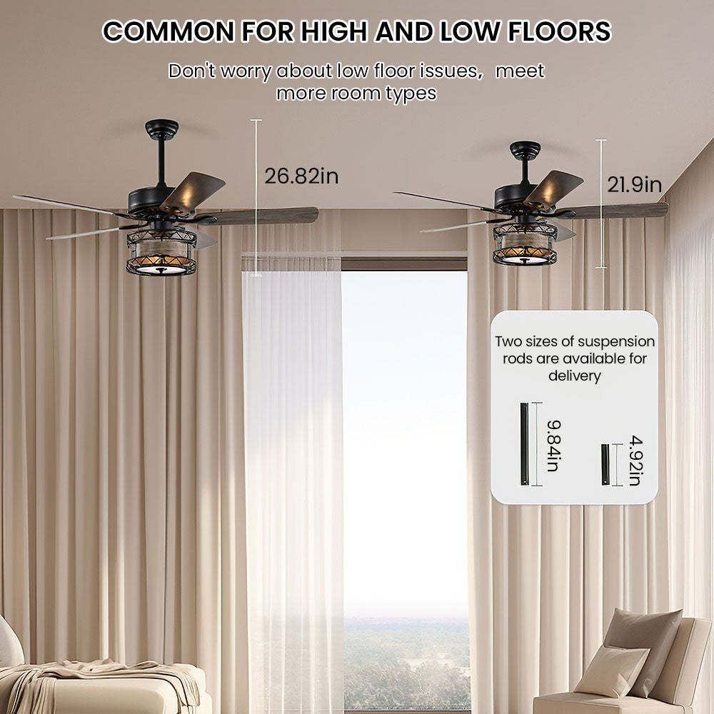 Modern Metal Black Ceiling Fan With Light And Remote -Homdiy