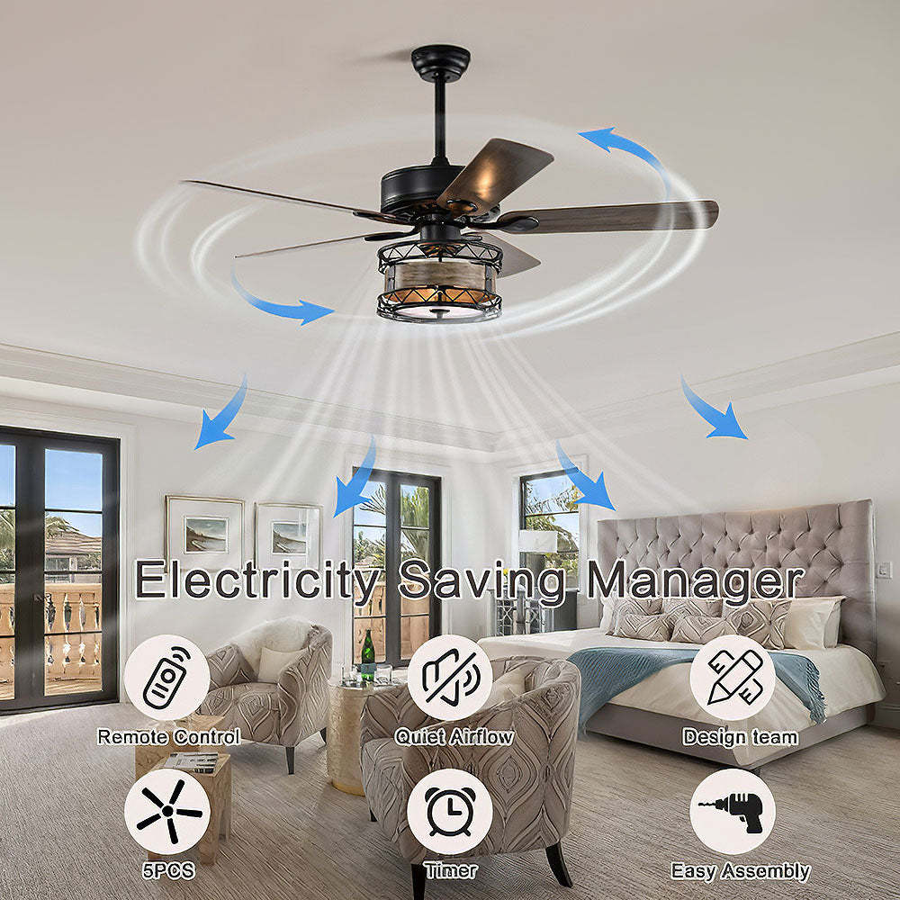 Modern Metal Black Ceiling Fan With Light And Remote -Homdiy