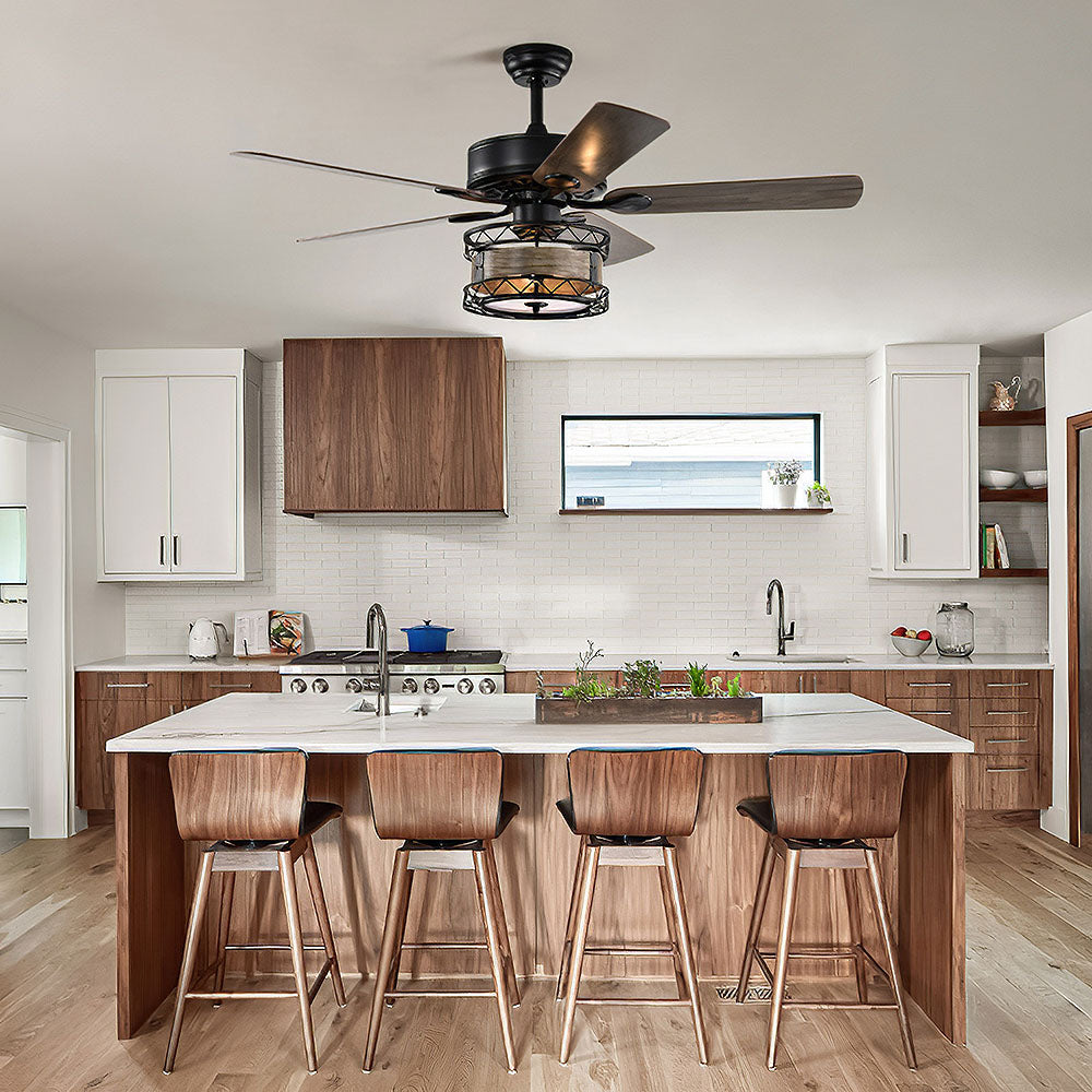 Homdiy Ceiling Fan Modern Metal Black Living Room Ceiling