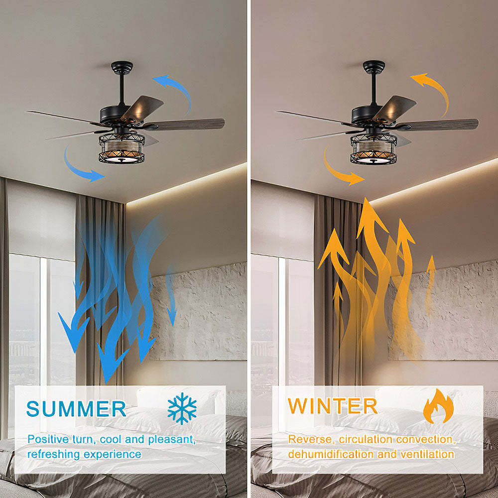 Modern Metal Black Ceiling Fan With Light And Remote -Homdiy